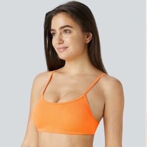 Halara Orange Ribbed Bikini Top Swimsuit Size Large